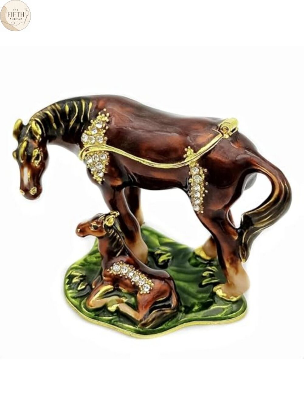 Horse Hinged Trinket Jewelry Box Enamel Rhinestone Gift for Women